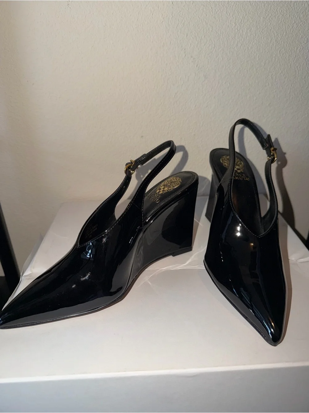 Vince Camuto ❣️ “Meristi” Patent Slingback Wedge Pumps